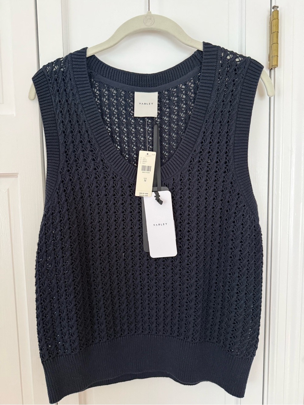 Varley Navy Openwork Knit Sleeveless Top